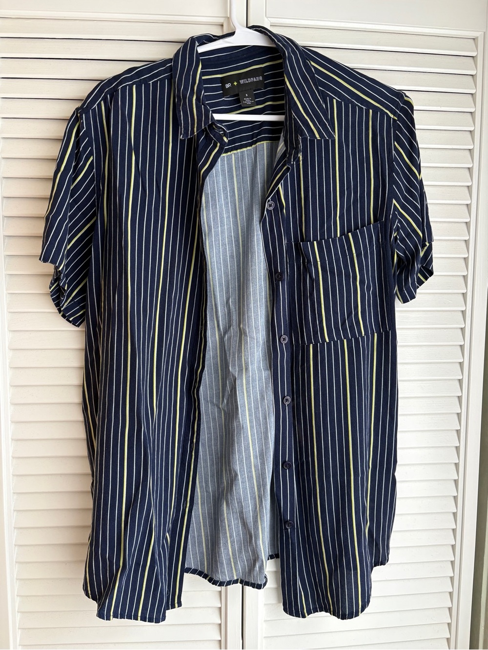 BP + Wildfang Navy Blue Stripe Short-Sleeve Button-Up Shirt